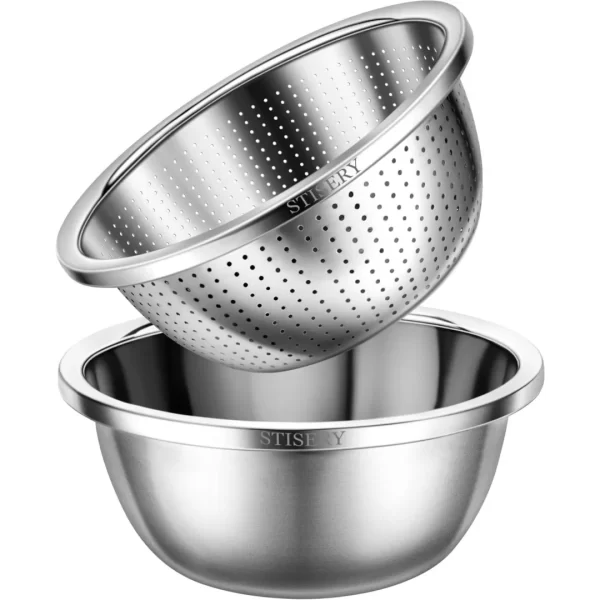 STISERY Colander 304 Stainless Steel 3-quart with Mixing Bowls